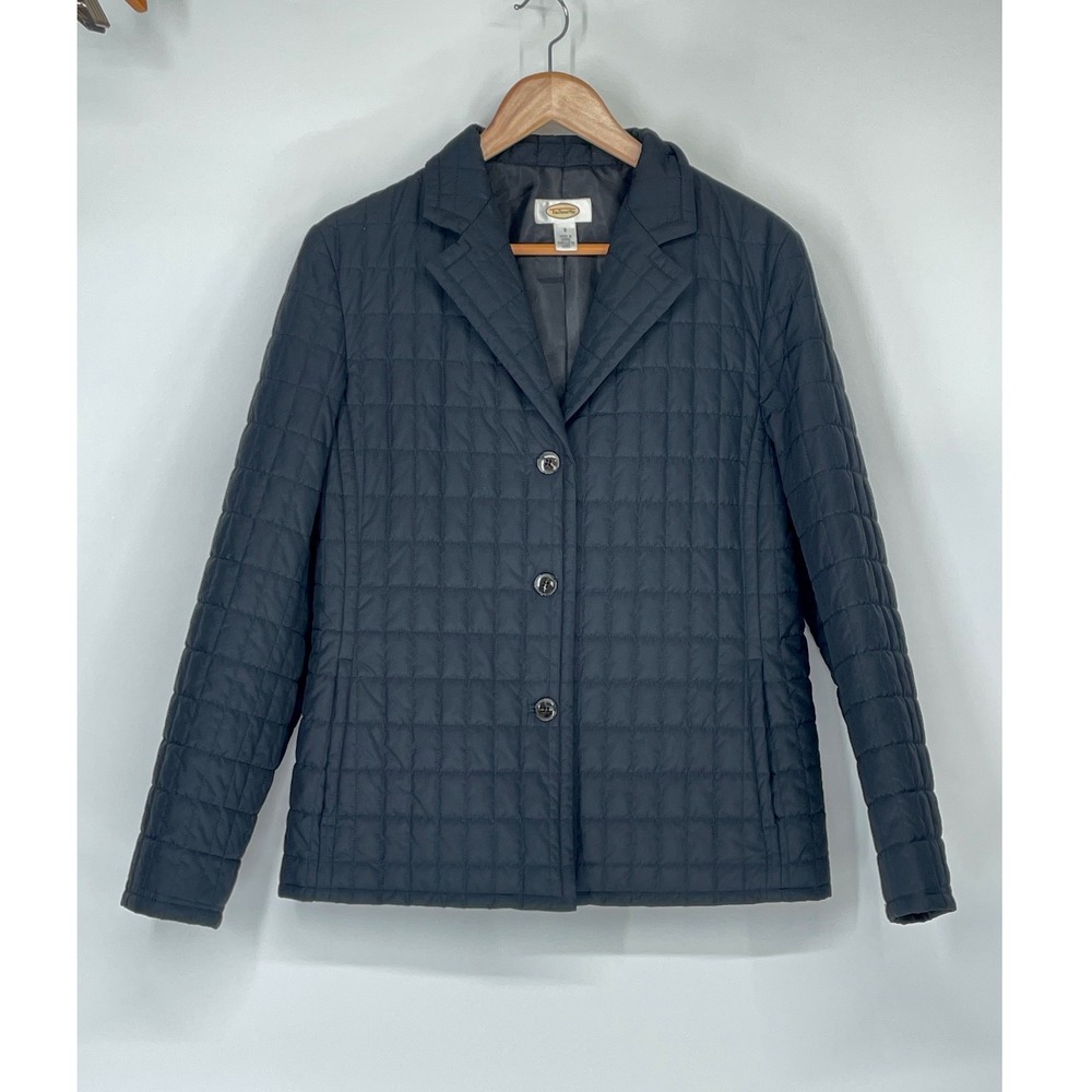 Talbots Womens Jacket 8‎ Blazer Black Quilted Button Front Lightweight